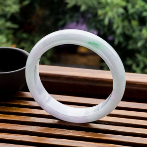 57.5mm糯冰种春带彩翡翠平安镯