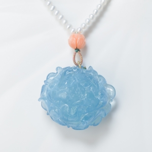 海蓝宝石牡丹花吊坠