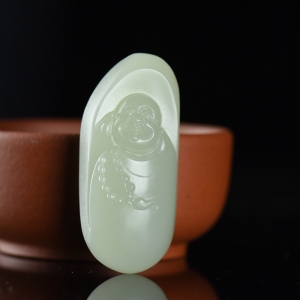籽料和田青白玉弥勒佛吊坠