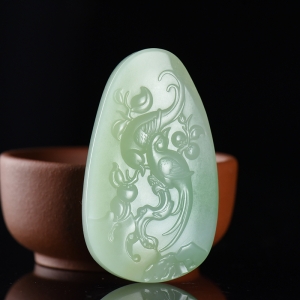 籽料和田白玉事事有喜吊坠