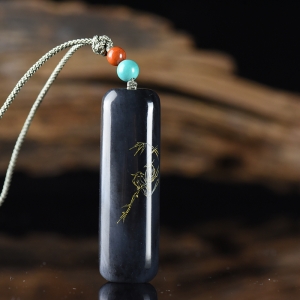 籽料和田玉青花成双成对吊坠