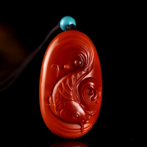 俏色锦红南红锦鲤吊坠