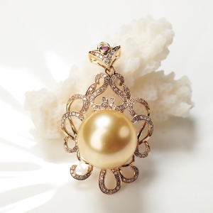 18K海水金色珍珠吊坠