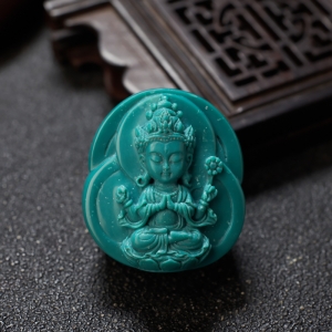 中高瓷蓝绿绿松石四臂观音吊坠