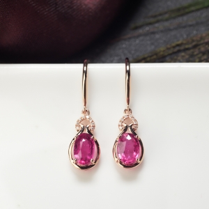 18K玫红碧玺耳坠