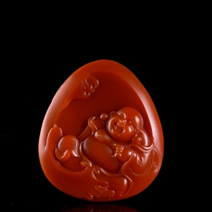 柿子红南红弥勒佛吊坠