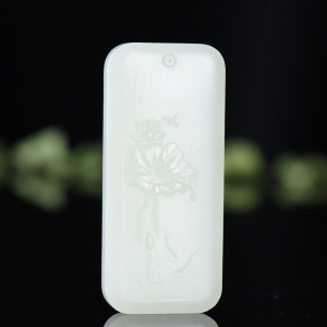 山料和田羊脂白玉荷塘清趣吊坠