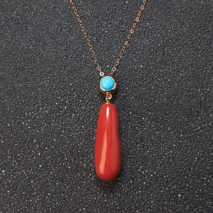 18K沙丁珊瑚水滴吊坠