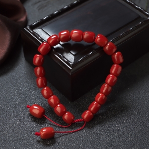 沙丁珊瑚桶珠单圈手串