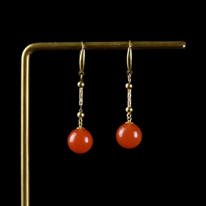 18K冰红南红耳坠