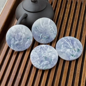 糯冰种紫罗兰翡翠四君子吊坠（单件）