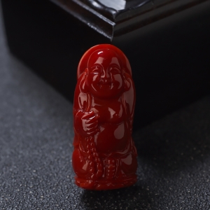 阿卡牛血红珊瑚弥勒佛吊坠