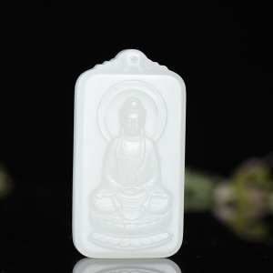 山料和田羊脂白玉大日如来吊坠