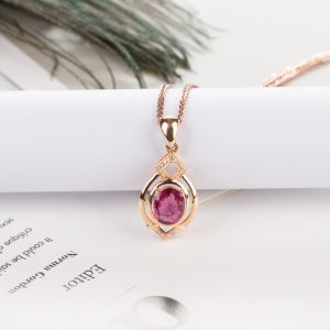 18K玫红碧玺吊坠