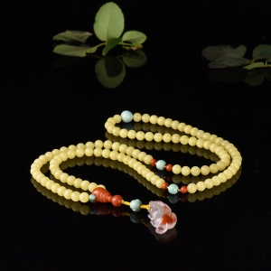 6mm白花蜜蜜蜡貔貅108佛珠