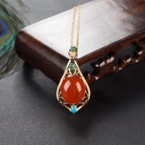 18K冰红南红吊坠