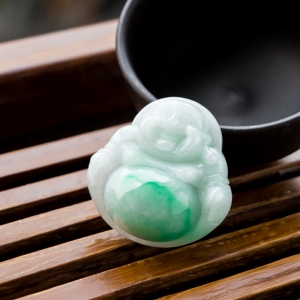 糯种飘翠翡翠弥勒佛吊坠
