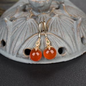 18K冰红南红耳坠