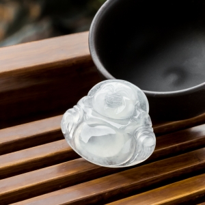 糯冰种翡翠弥勒佛吊坠