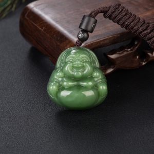 山料和田碧玉猫眼弥勒佛吊坠
