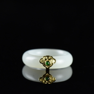 18K籽料和田白玉如意指环