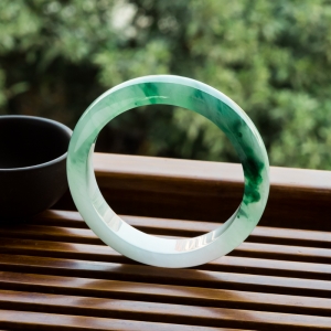 54.5mm糯冰种飘花翡翠平安镯