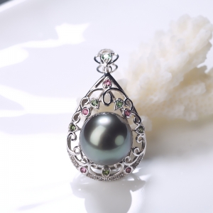 18K海水黑色珍珠吊坠