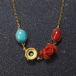 18K沙丁珊瑚牡丹花项链