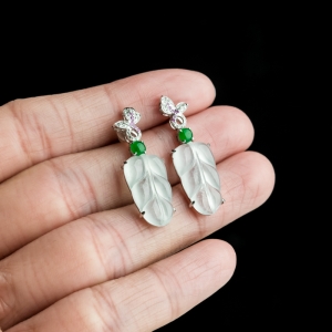 18K冰种翡翠金枝玉叶耳坠