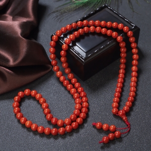 7.5mm沙丁珊瑚桶珠108佛珠