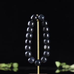 籽料和田玉青花老形珠单圈手串