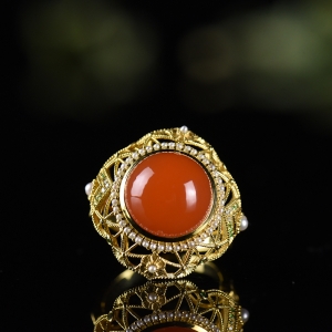 18K樱桃红南红戒指