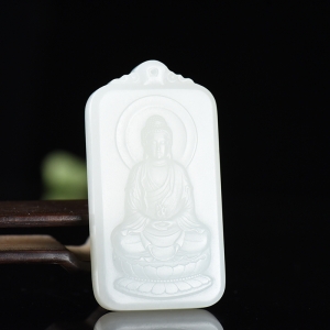 山料和田羊脂白玉大日如来吊坠