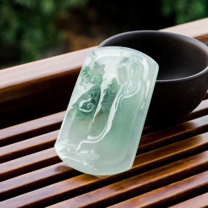 糯冰种飘花翡翠观音吊坠