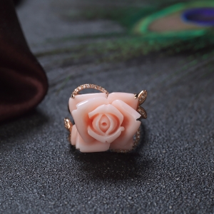 18K深水珊瑚玫瑰花戒指