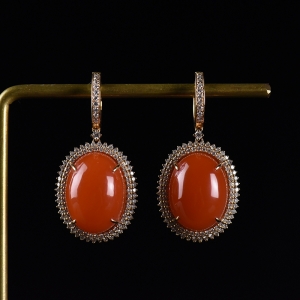 18K樱桃红南红耳坠