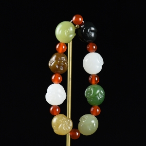 山料和田玉多宝弥勒佛单圈手串