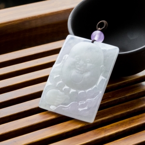 糯冰种浅紫翡翠弥勒佛吊坠