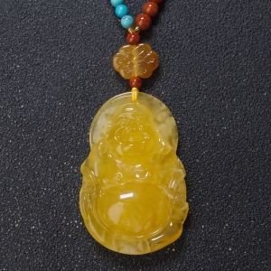 鸡油黄蜜蜡弥勒佛吊坠