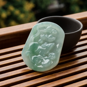 糯冰种飘翠翡翠福鼠吊坠