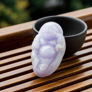 糯冰种紫罗兰翡翠弥勒佛吊坠