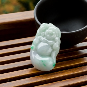 糯种春带彩翡翠弥勒佛吊坠