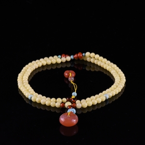 6mm白花蜜蜜蜡平安扣108佛珠