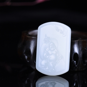 山流水料和田羊脂白玉弥勒佛吊坠