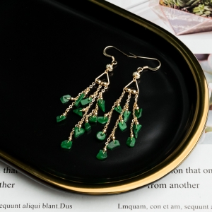 14K糯冰种翠绿翡翠耳坠