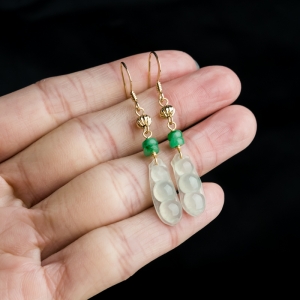 14K糯冰种翡翠福豆耳坠