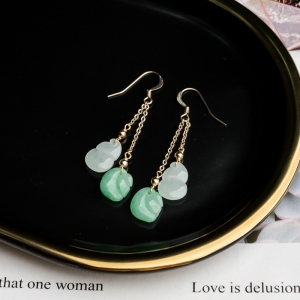 14K糯冰种翡翠耳坠