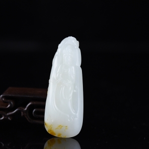 籽料和田白玉观音吊坠