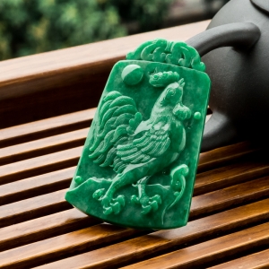 花青种翡翠金鸡报晓吊坠