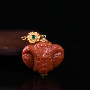 18K柿子红南红吉祥如意吊坠